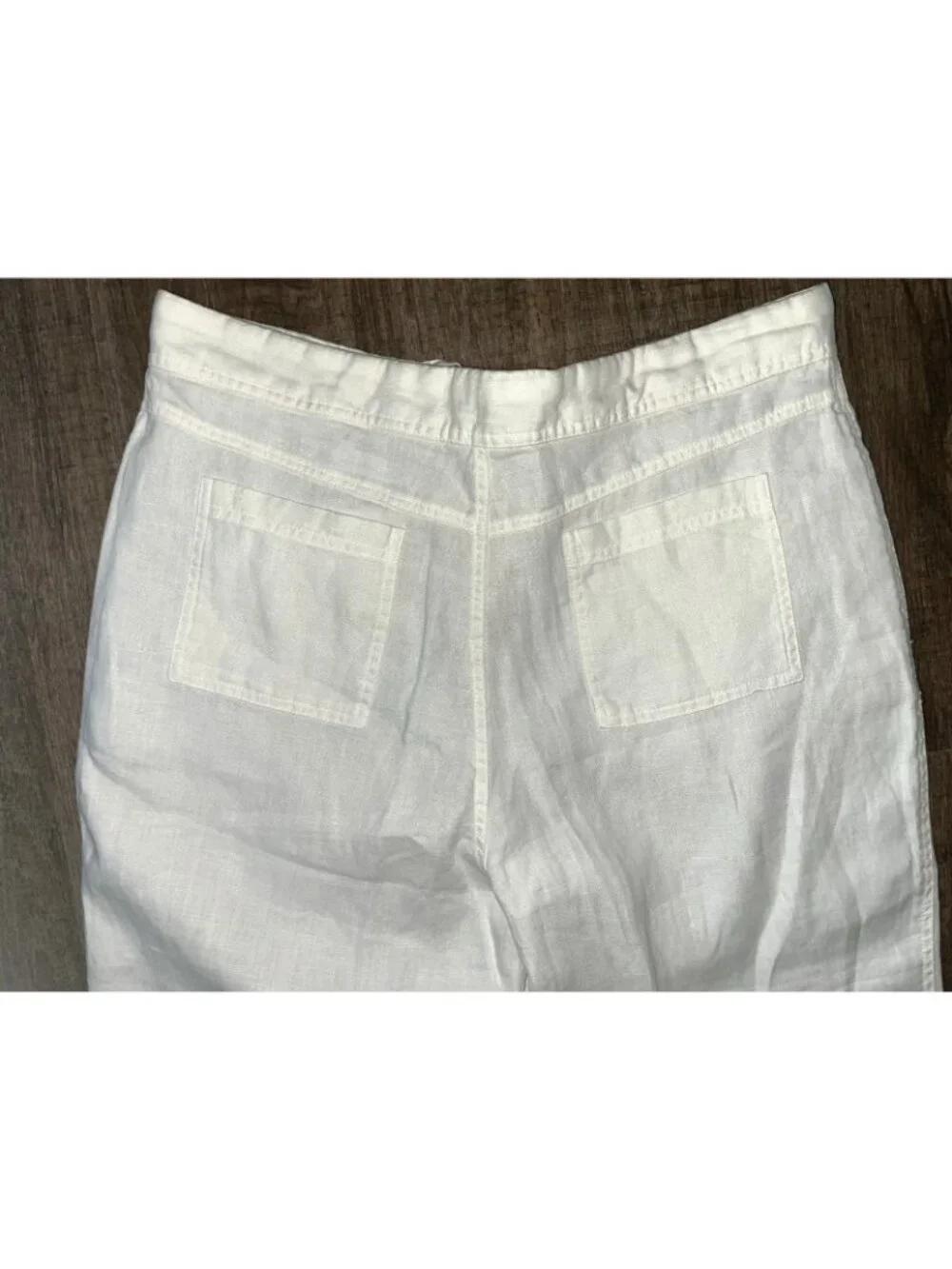 White 100% Linen Pants Lined 38x25 Short Preppy Coastal Beach Casual Comfort